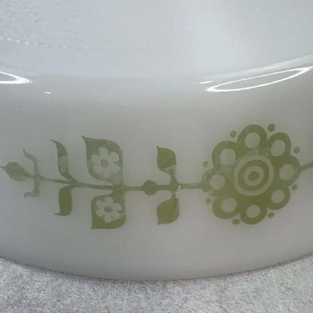 Vintage GlassBake Green Daisy Divided‎ Casserole Dish Milk Glass 12”